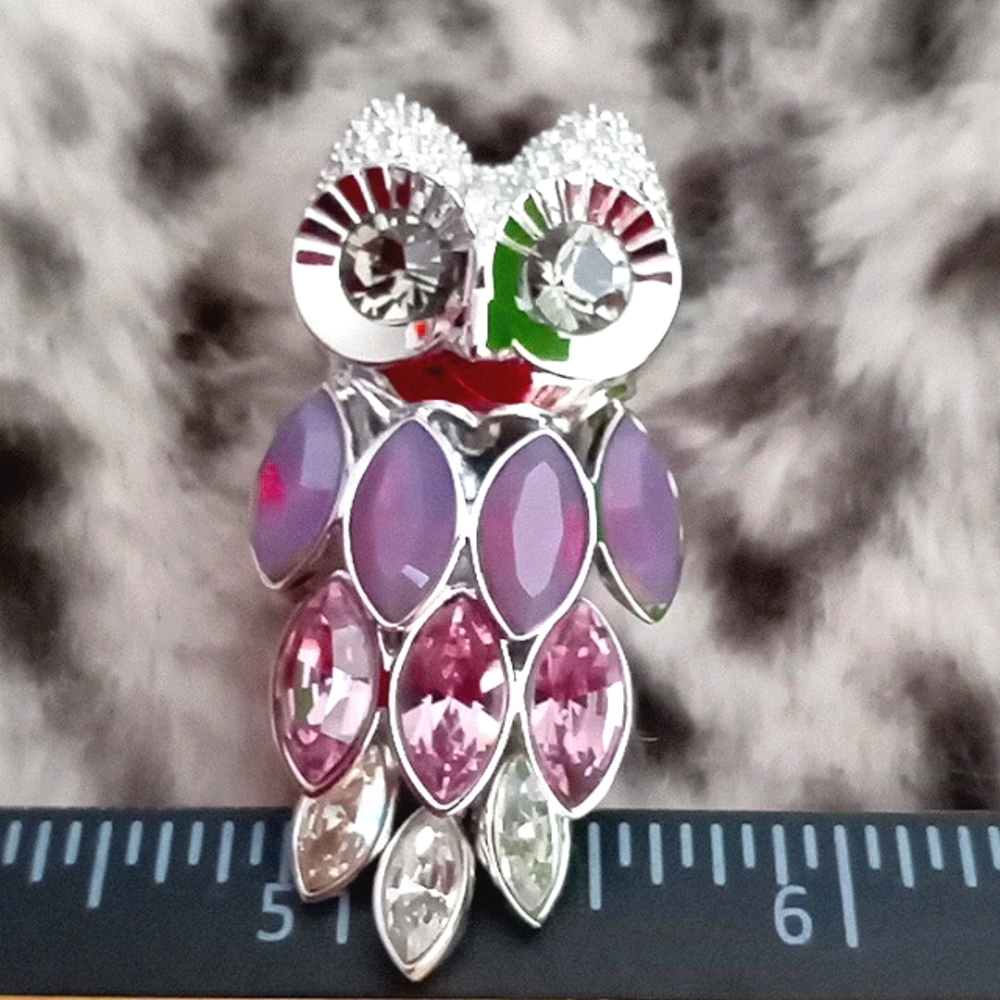 LAVENDER AND SILVER SWAROVSKI OWL Brooch - Picture 4 of 5